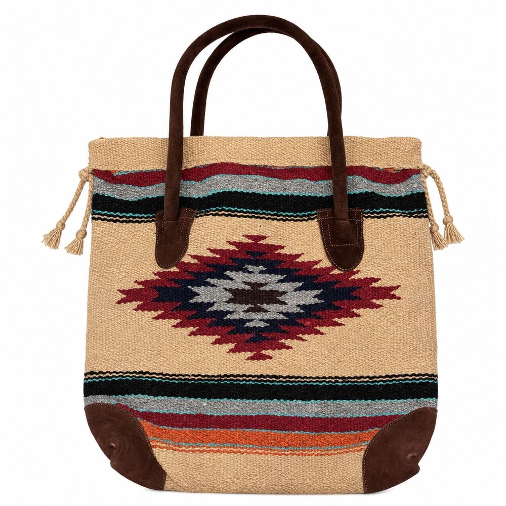 Woven Blanket Tote Bag Brown Handles Boho Carpet Bag Large Shopper